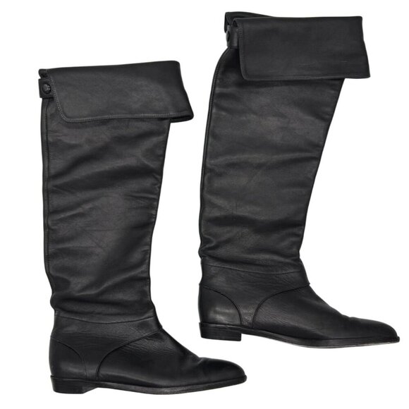 Diane Von Furstenberg DVF Black Leather Knee High Boots - Size 5 - Picture 1 of 8